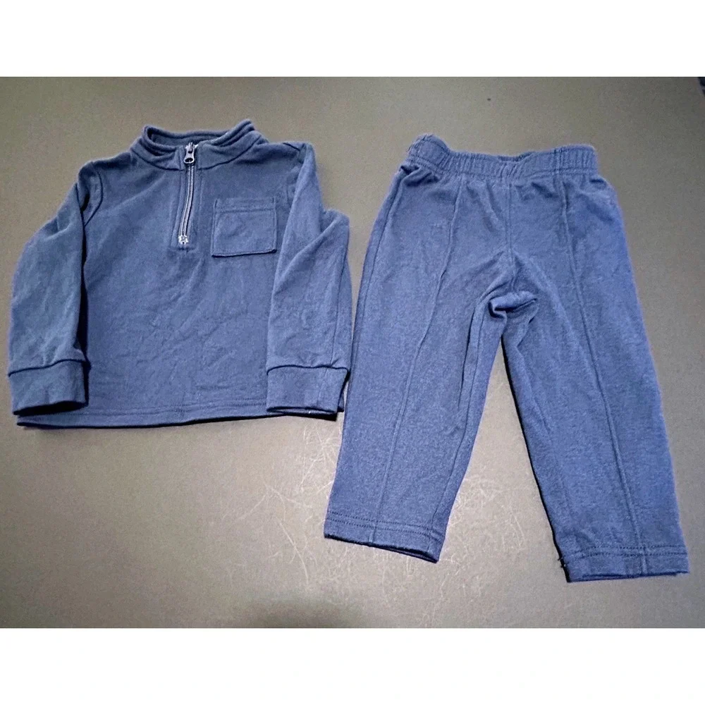 The Childrens Place Navy Blue 2T Quarter Zip Pocket Sweatshirt Jogger Pants Set